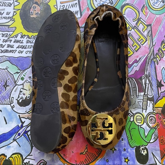 Tory Burch Brown Leopard Print Calf Hair Reva Ballet Flats - Picture 4 of 4